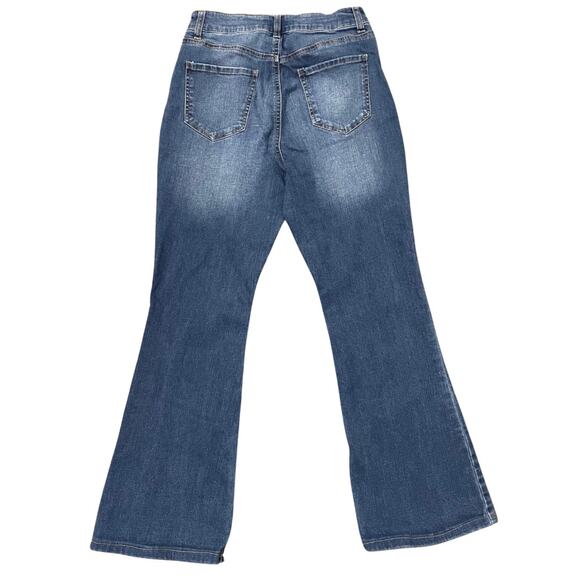 GB Juniors Wide Leg Flare Jeans Stretch Denim High Waist Crop Faded Juniors sz 7 - Picture 2 of 8